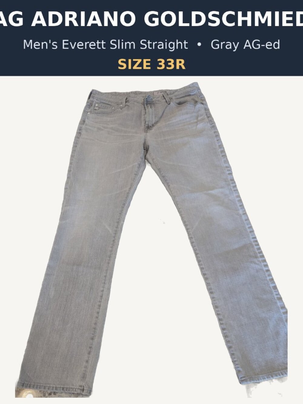 AG Adriano Goldschmied Men's Everett Slim Straight Jeans Gray AG-ed Denim 33x32